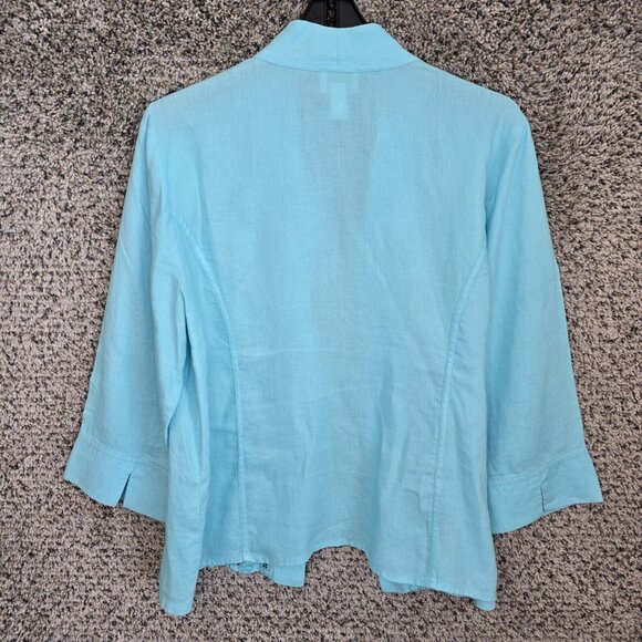 Chicos Cardigan Womens 2 US Large Blue Linen Open Front‎ Beaded Casual Ladies - Picture 7 of 7